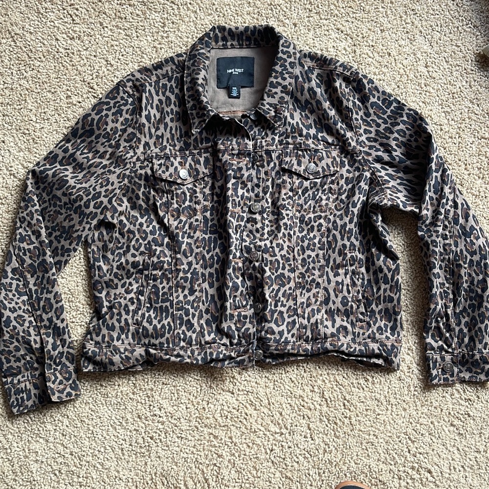 NINE WEST SARAH JACKET STRETCHY DENIM JEAN LEOPARD JACKET XXL
